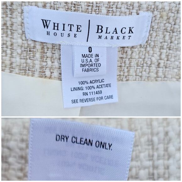 Tweed Blazer WHBM Size 0 Button Front Beige Flap Pockets Crop 3/4 Sleeve Jacket - Picture 5 of 11